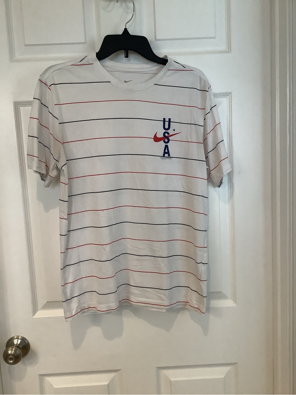 Nike White Short-Sleeve USA Stripe T-Shirt with Red & Navy Accents